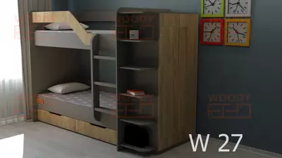 Двухъярусная кровать с встроенным шкафом и ящиками W 27.
