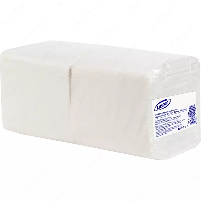 luscan qog'oz salfetkalari 2sl 33x33 sm oq 200 dona / up - {0} so'mdan