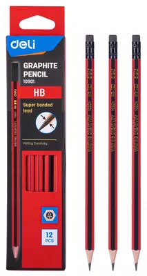 Карандаш простой Deli E10901 HB с ластиком