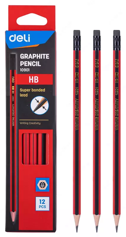 Oddiy qalam Deli E10901 HB silgi bilan