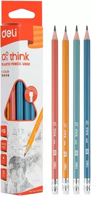 Карандаш простой Deli EU50000 think HB с ластиком