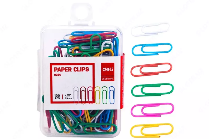 Скрепки канцелярские Deli 28 мм, цветные, 100 шт