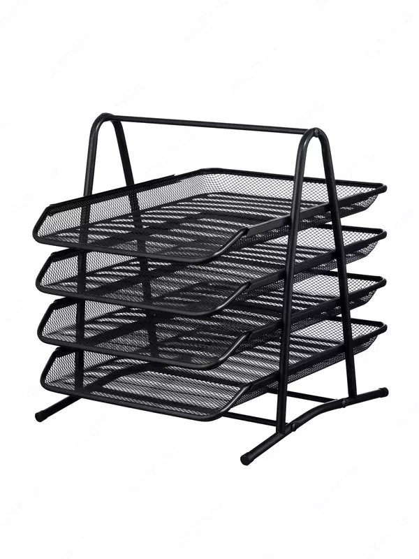 Лоток горизонтальный для бумаг, 4 секции, металлическая сетка