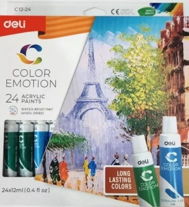Краска акриловая Deli, набор 24 цвета