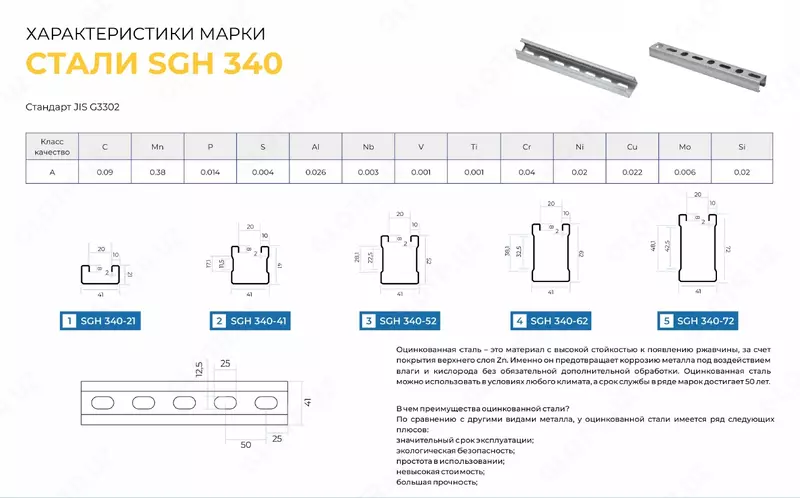 Оцинкованный профиль SGH 340-72 - от 55 000 сум