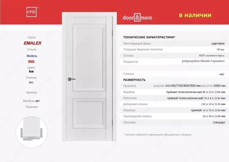 Межкомнатная дверь EMALEX EN2 Ice без стекла