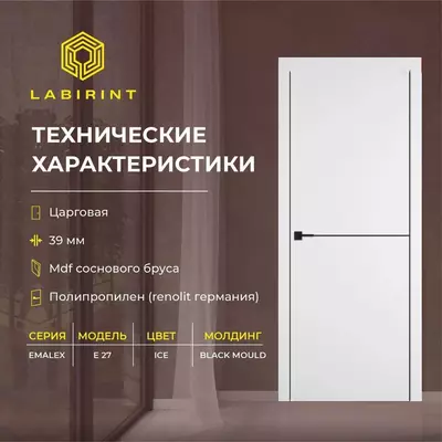 Межкомнатная дверь EMALEX E 27 Ice с молдингом Black Mould
