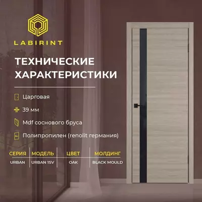 Межкомнатная дверь URBAN 1SV Oak с молдингом Black Mould