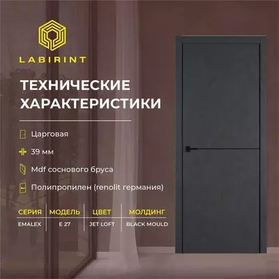 Межкомнатная дверь EMALEX E 27 Jet Loft с молдингом Black Mould