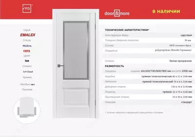 Межкомнатная дверь EMALEX EST2 Ice с прозрачным стеклом Art Cloud