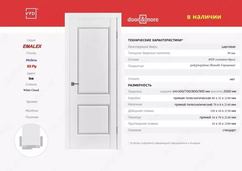 Межкомнатная дверь EMALEX E2 Fly Ice с прозрачным стеклом White Cloud