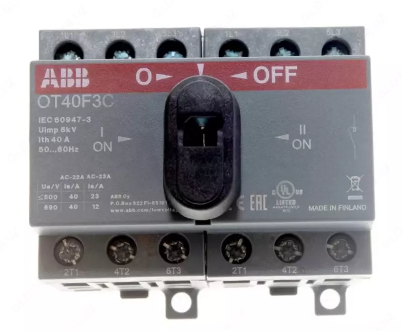 Рубильник реверсивный ABB OT40F3C 40А (23А AC23) 1SCA104913R1001 - от {0} сум
