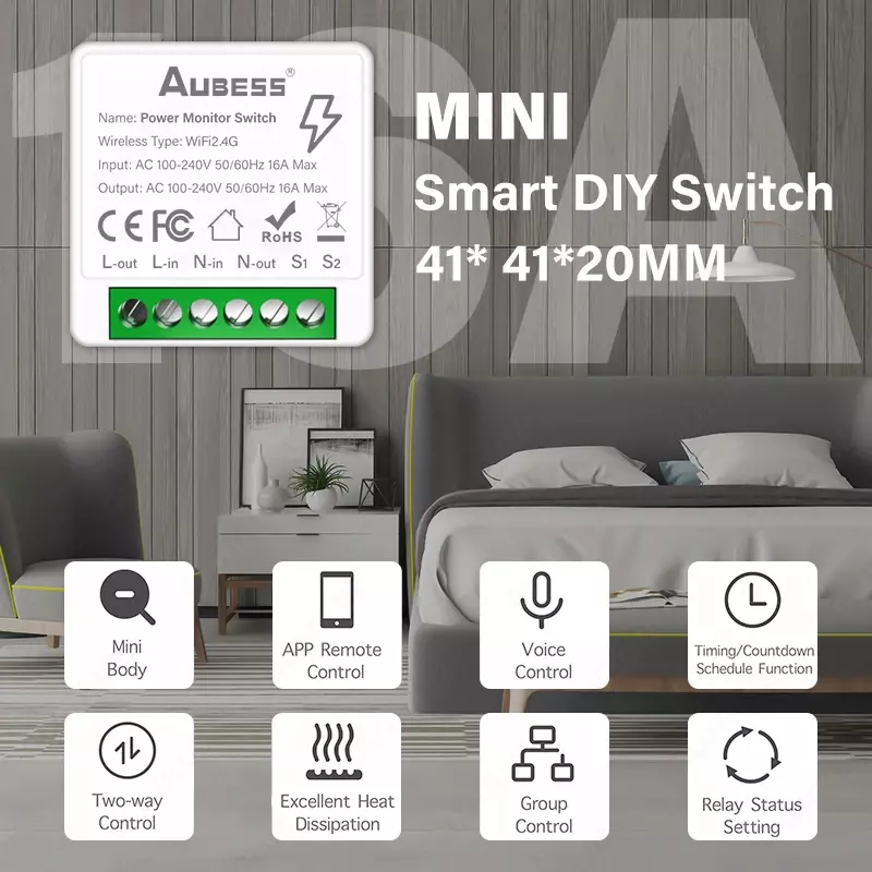 Mini Smart Switch WiFi 16A для Умного дома Только в розницу