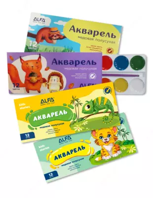 Краски акварельные Alfa "Kids Stories” 12 цветов - 10 000 сум / шт.