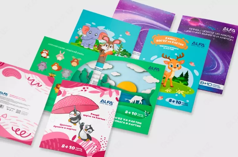 Цветная бумага (8 листов) + цветной картон (10 листов)