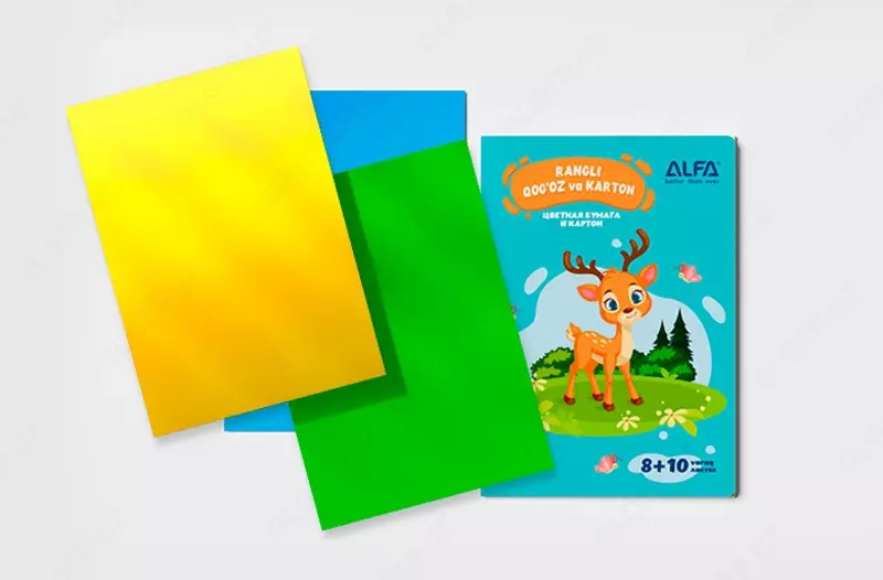 Цветная бумага (8 листов) + цветной картон (10 листов) - 25 000 сум