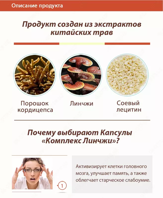 Капсулы «Комплекс Линчжи» для улучшения работы мозга