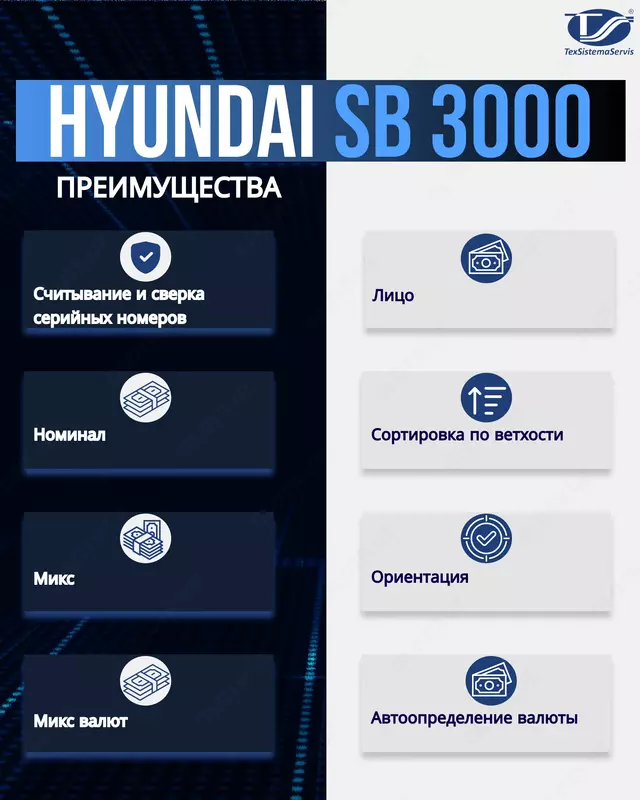Hyundai SB 3000 Компактный 3-х карманный сортировщик банкнот для обработки средних и больших объемов наличности