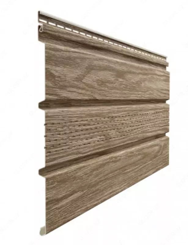 Yog'och effektli tom yopish paneli (markaziy teshilish bilan) "DÖCKE" Lux Soffits T4, 3000x305x1,2 mm, o'ram. 16 dona. (Sidr)