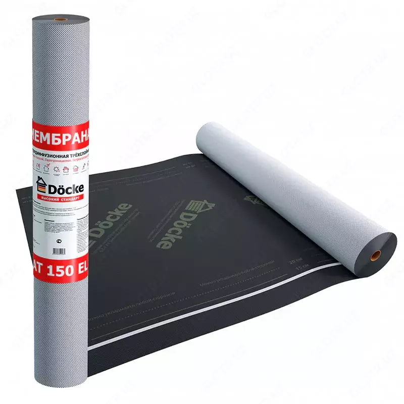 Super diffuziya membranasi "DOCKE" AT 150 EL, uch qatlamli, yopishtiruvchi tasmali universal