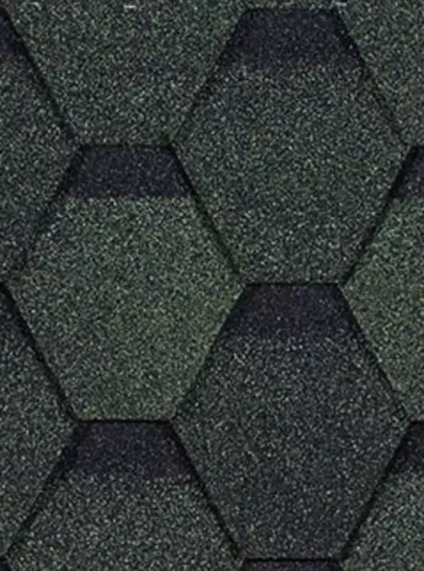 Moslashuvchan bitum shingillalari "DOCKE" Eurasia Hexagon, 1000x318x2.5mm, o'ram. 3 kv.m/22 dona. (yashil)