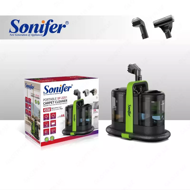 Моющий пылесос "SONIFER" SF-2251, 450W, 0.8 л (Черный/зеленый)