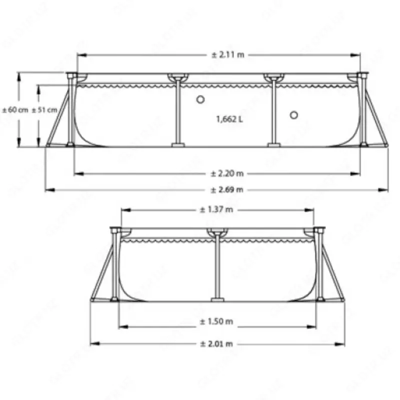 INTEX 28270 Rectangular Frame Pool — Прямоугольный бассейн 220×150×60 см