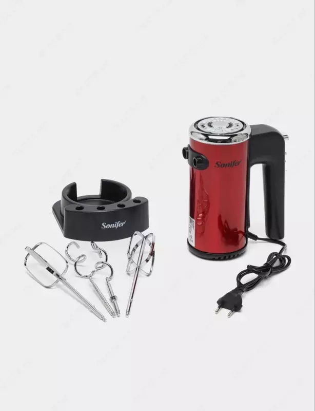 Qo'l mikseri "Sonifer" SF-7025, 2 ta qo'shimcha, 400 Vt, 5 tezlik + turbo rejimi (Qizil / qora)