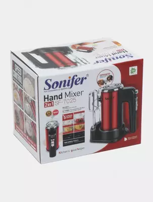 Qo'l mikseri "Sonifer" SF-7025, 2 ta qo'shimcha, 400 Vt, 5 tezlik + turbo rejimi (Qizil / qora)