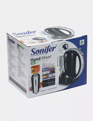 Ручной миксер "Sonifer" SF-7015, 3 насадки, 300W, 5 скоростей+турбо режим (Черный/серебристый)