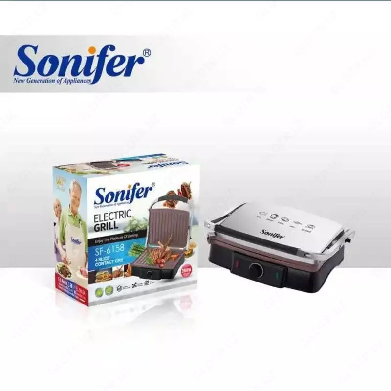 Электрический гриль-тостер 2 в 1 "SONIFER" SF-6158, 2000W (Стальной/черный)