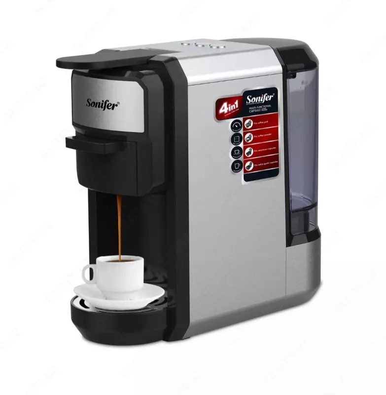 Kofe qaynatgich 4 i 1da (kapsula) "SONIFER" SF-3580, 1450 Vt (qora/kumush)