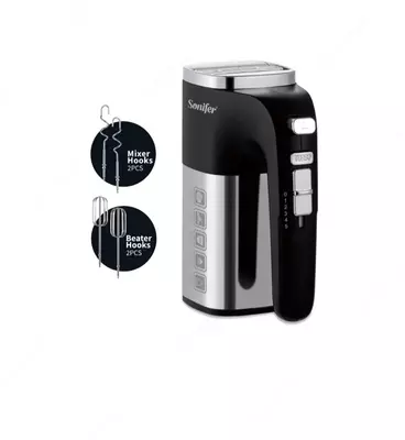 Ручной миксер "Sonifer" SF-7077, 2 насадки, 500W, 5 скоростей+турбо режим (Серебристый/черный)