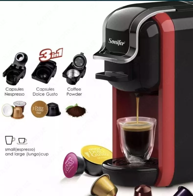 Kofe mashinasi 3-si 1-da (kapsula) "SONIFER" SF-3547, 1450W (Qora/qizil)