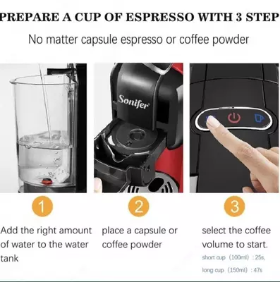 Кофемашина 3 в 1 (капсульная) "SONIFER" SF-3547, 1450W (Черная/красная)