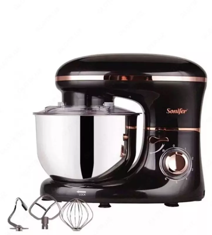 Планетарный миксер "Sonifer" SF-8064, 3 насадки, 1400W, 5.5 л (Серебристый/черный)