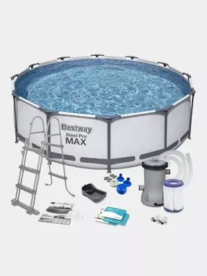Сборный бассейн (круглый) "Bestway" Steel Pro МАX 56488, каркасный, d 457х107 см (Серый/белый)