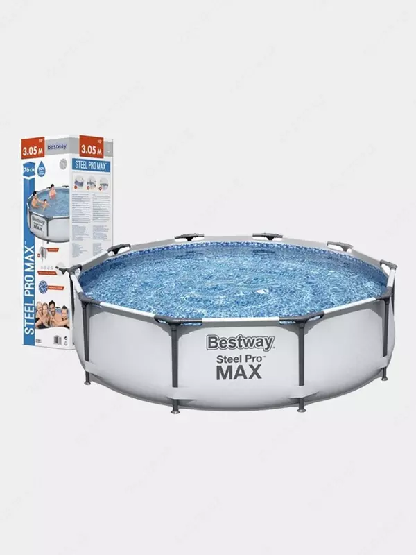 Сборный бассейн (круглый) "Bestway" Steel Pro МАX 56406, каркасный, d 305х76 см (Серый/белый)