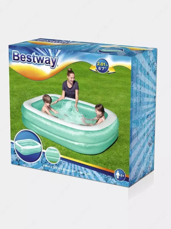Детский надувной бассейн (прямоугольный) "Bestway" Family Pool, 200 х 146 х 48 см (Арт. - 54005) Белый/голубой