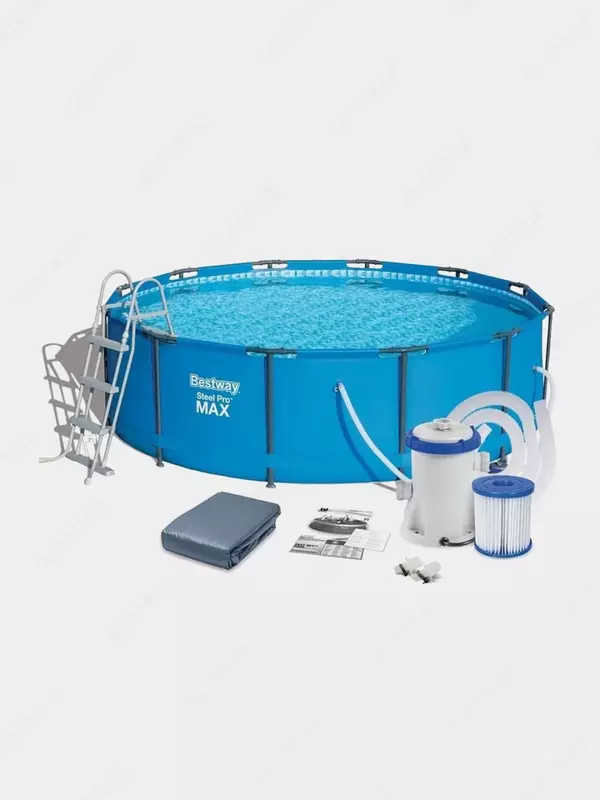 Сборный бассейн (круглый) с аксессуарами "Bestway" Steel Pro MAX 15427, каркасный, d 366 х 133 см (Синий)