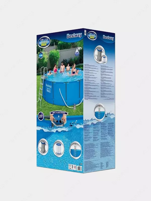 Сборный бассейн (круглый) с аксессуарами "Bestway" Steel Pro MAX 15427, каркасный, d 366 х 133 см (Синий)