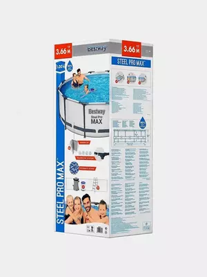 Сборный бассейн (круглый) с аксессуарами "Bestway" Steel Pro МАX 56418, каркасный, d 366 х 100 см (Серый/белый)
