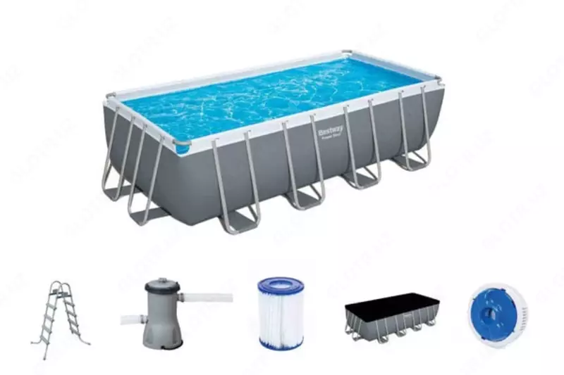 Сборный бассейн (прямоугольный) с аксессуарами "Bestway" Steel Pro МАX 56670, каркасный, 488 x 244 x 122 см (Серый)
