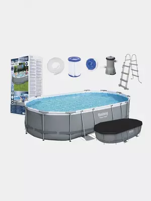 Сборный бассейн (овальный) с аксессуарами "Bestway" Power Steel 56448, каркасный, 488 х 305 х 107 см (Серый)