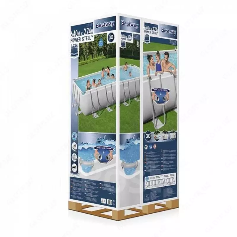 Сборный бассейн (прямоугольный) с аксессуарами "Bestway" Power Steel 5612B BW, каркасный, 640 х 274 х 132 см (Серый)