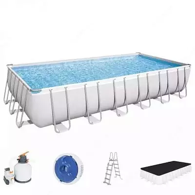 Сборный бассейн (прямоугольный) с аксессуарами "Bestway" Power Steel 56475 BW, каркасный, 732 х 366 х 132 см (Серый)