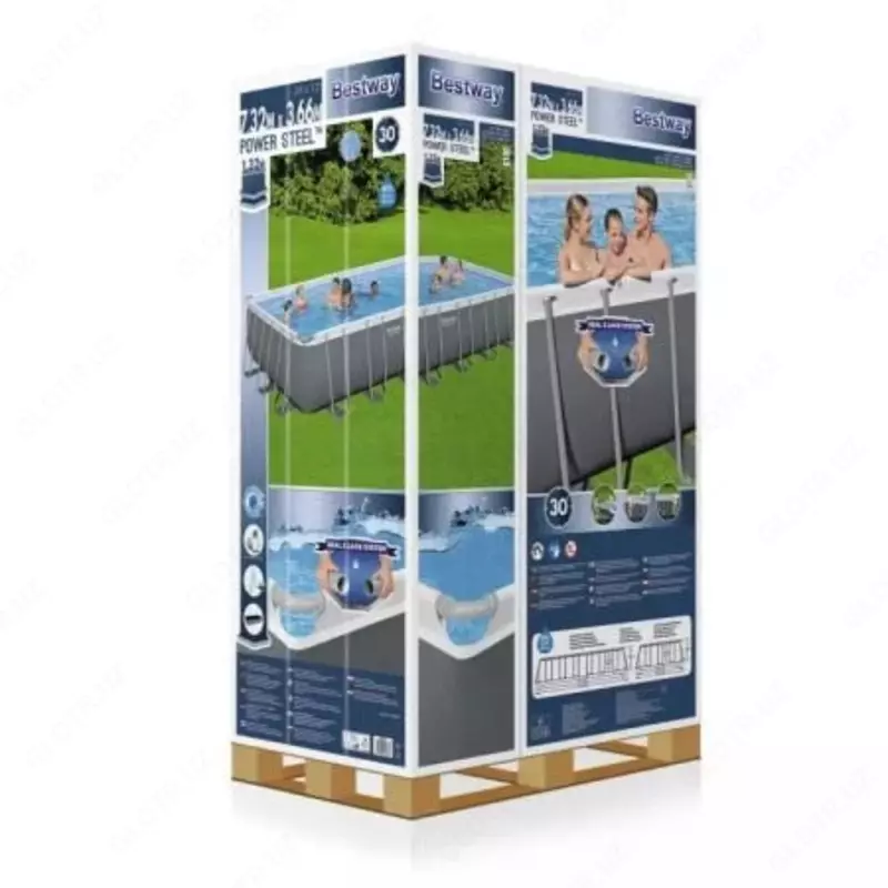 Сборный бассейн (прямоугольный) с аксессуарами "Bestway" Power Steel 56475 BW, каркасный, 732 х 366 х 132 см (Серый)