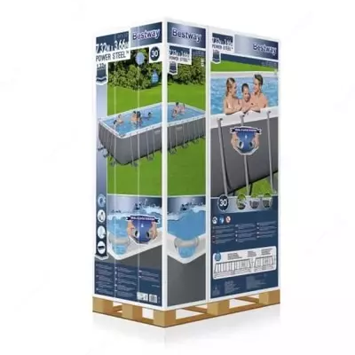 Сборный бассейн (прямоугольный) с аксессуарами "Bestway" Power Steel 56475 BW, каркасный, 732 х 366 х 132 см (Серый)