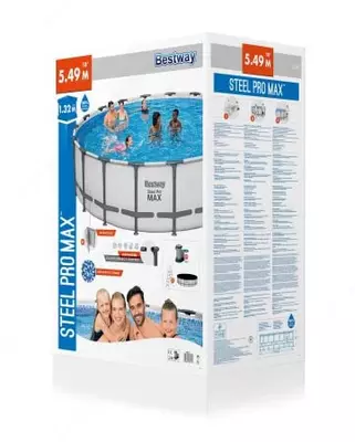 Сборный бассейн (круглый) с аксессуарами "Bestway" Steel Pro МАX 561FJ, каркасный, d 549 х 132 см (Серый/белый)