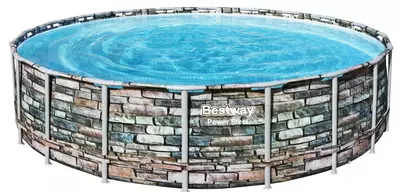Сборный бассейн (круглый) с аксессуарами "Bestway" Power Steel 56883, каркасный, d 610 х 132 см (Серая плитка)